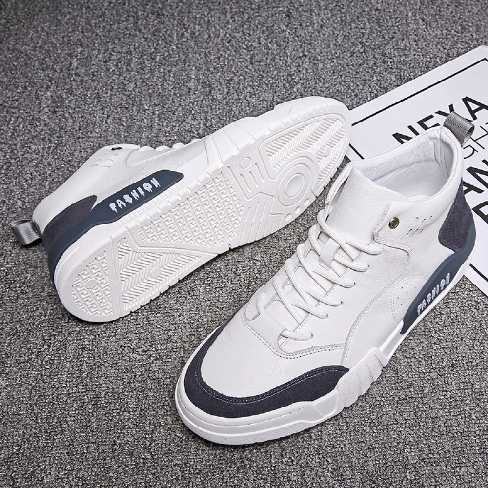 Autumn New White Men's Casual Thick-Soled Trend Sports Leather Shoes